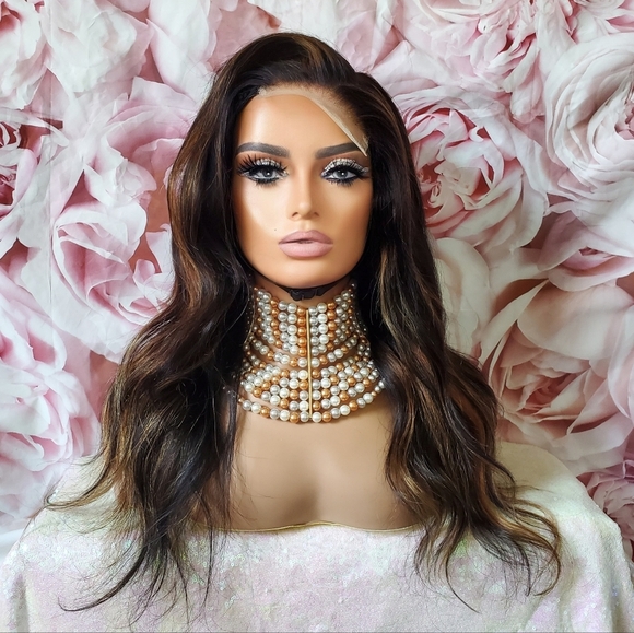 100% virgin human hair highlighted closure wig 22